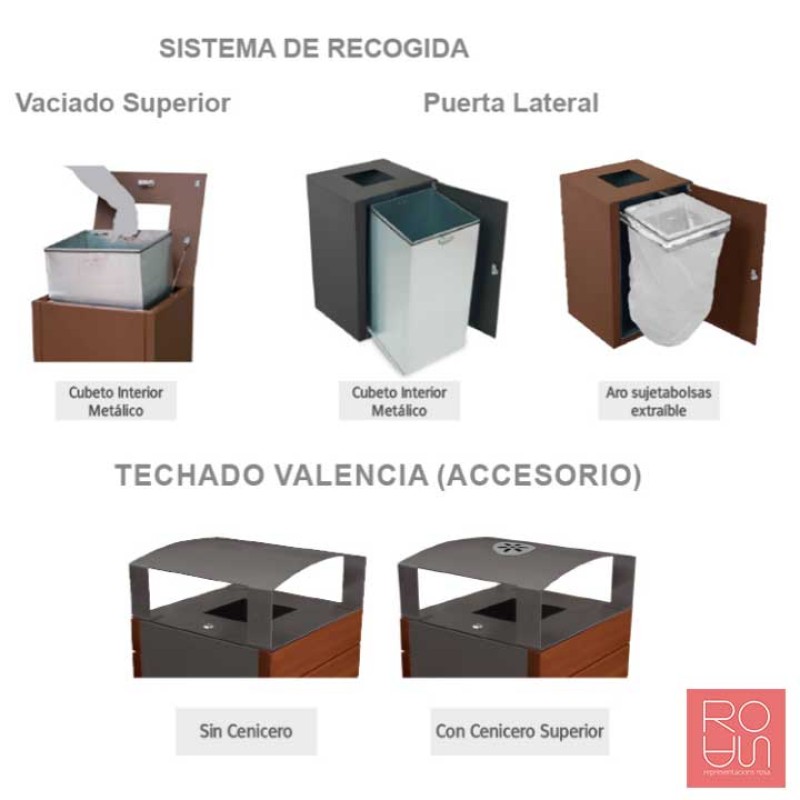 Paperera de reciclatge exterior València 100L amb i sense barret